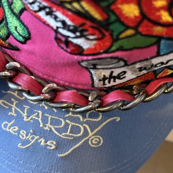 Ed Hardy for the World Hat Snap Back Blue Yellow Trucker Christian Audigier VTG main image 13